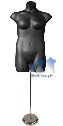 Female Plus Size Black and Tall adjustable Mannequin Stand with 8&#034; Round Base