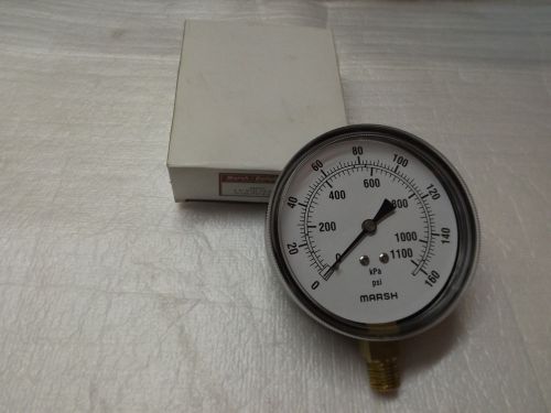 NEW Air Pressure Gauge Marsh Bellofram J8052 3.5 Qual, 1/4 NPT 0/160 PSI Gage