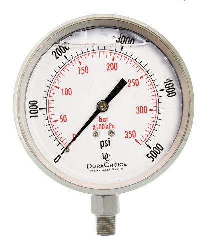 4&#034; All Stainless Steel Oil Filled Pressure Gauge - 1/4&#034; NPT Lower Mount 5000PSI