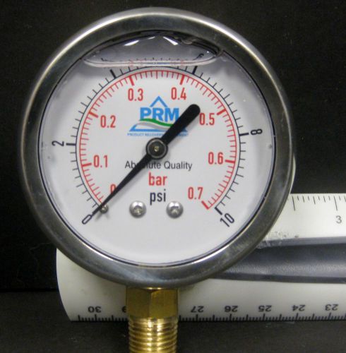 0-10 PSI PRM Pressure Gauge 2.5 Inch Stainless Steel Case Brass 1/4&#034; NPT Bottom