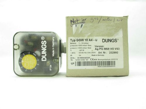 NEW DUNGS GGW 10 A4-U 232992 DIFFERENTIAL VACUUM PRESSURE SWITCH 250V-AC D437787