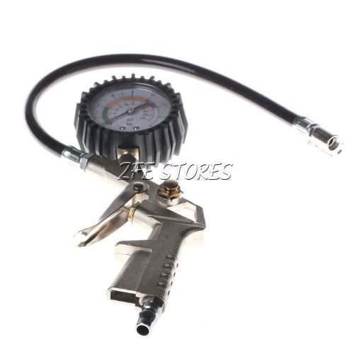 220 psi lock on tire inflator with air pressure gauge pistol chuck flexible hose for sale