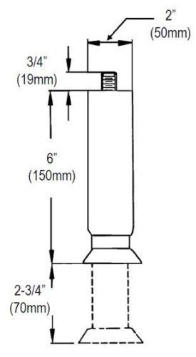 Heavy-Duty Stainless 2&#034; O.D. Equip. Leg w 5/8-11 Protruding Stud &amp; Flanged Toe