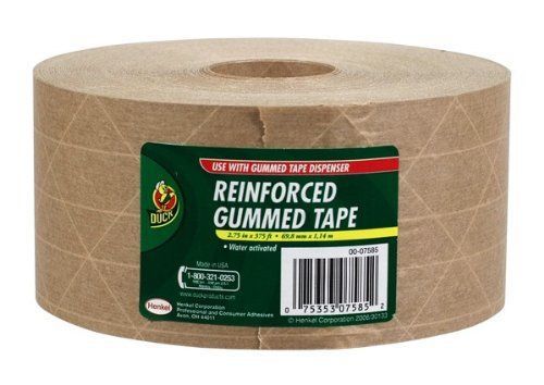 Duck brand hd reinforced gummed kraft paper tape, 2.75 inches x 375 feet new for sale