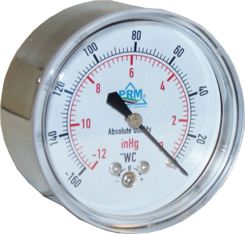 -160-0&#034; WC PRM Vacuum Gauge 2.5 Inch Chrome Plated Case Brass 1/4&#034; NPT Back NIB