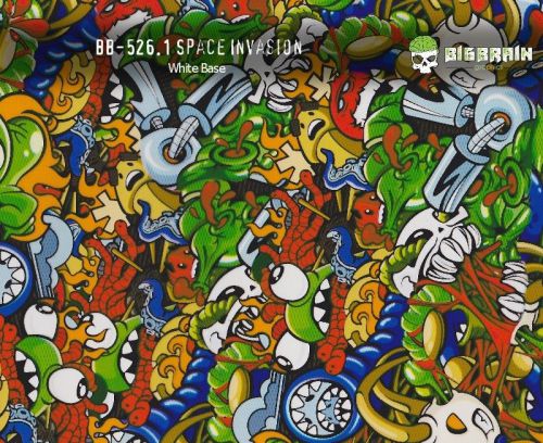 5 m (16.3 ft) Space Invasion Sticker Bomb Cartoon Hydrographics Film Free Ship