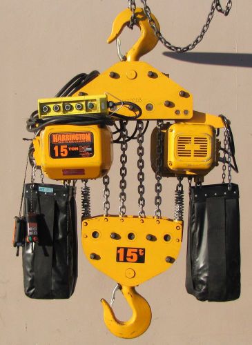 Harrington 15 Ton Electric Chain Hoist 8 ft/min 460V Dual Motor 15000 lbs 20 ft