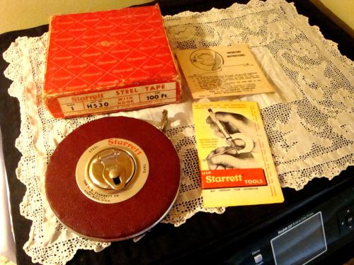 Vintage  starrett steel tape measure h510 in box 100 feet with instructions etc. for sale