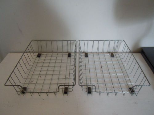 2 Vintage Metal Wire Desk Paper Letter Baskets Trays Bins w original rubber pads