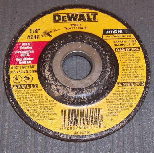 DeWALT DW4514 4-1/2&#039;x1/4&#034;  7/8&#034; Arbor Fast Cut Metal Depressed Center Grinding