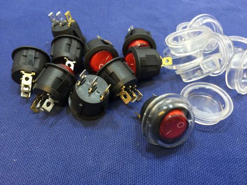 10 pcs Waterproof AC 6A 250V Red Light ON OFF SPST Round Boat Rocker Switch b18