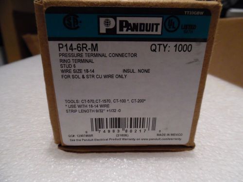 Panduit P14-6R-M Ring Terminal, 18 – 14 AWG, #6 stud size NIB Lot of 1000