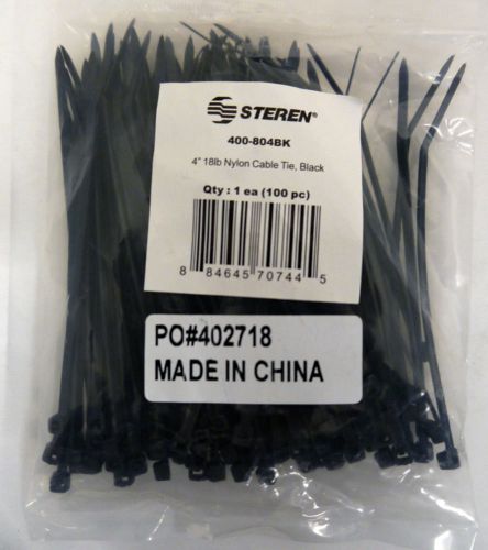 Steren 4&#034; Black Nylon Ties 100 Pack