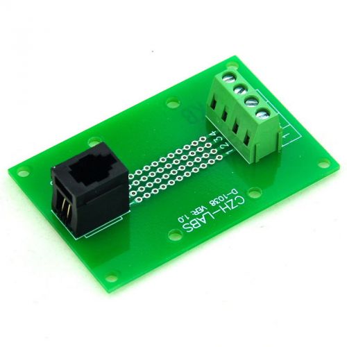 RJ9 4P4C Vertical Jack Breakout Board, Terminal Block Connector.