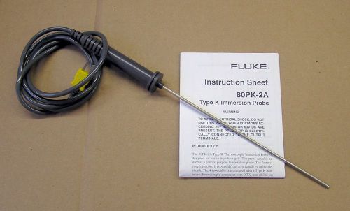 Fluke 80pk-2a type k immersion temperature probe, mint, free shipping for sale