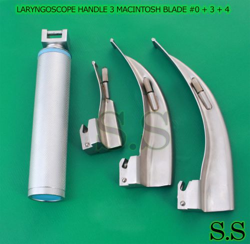 LARYNGOSCOPE MEDIUM HANDLE C + 3 MACINTOSH BLADE #0 + 3 + 4 ENT ANESTHESIA SET