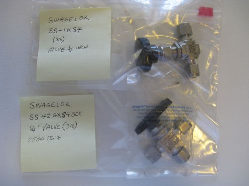 2-DIFFERENT SWAGELOK STAINLESS VALVES BOTH 1/4 SS42GXS4SCII &amp; SS-1KS4 (316)