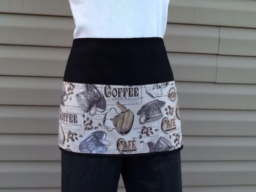 BLACK Coffee 3 POCKET WAITRESS WAIST APRON BAR RESTAURANT SERVER CAFE -USA