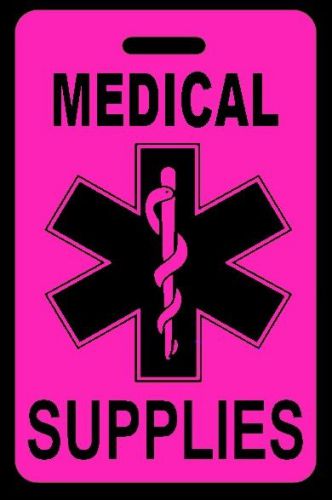 Hi-viz pink medical supplies luggage/gear bag tag - free personalization - new for sale
