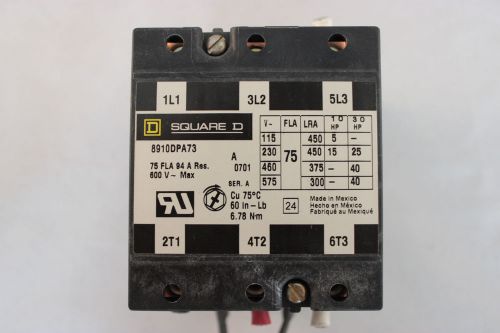 SQUARE D 8910DPA73 3-Pole Contactor 600V 94A Resistance Load 75A Full Load