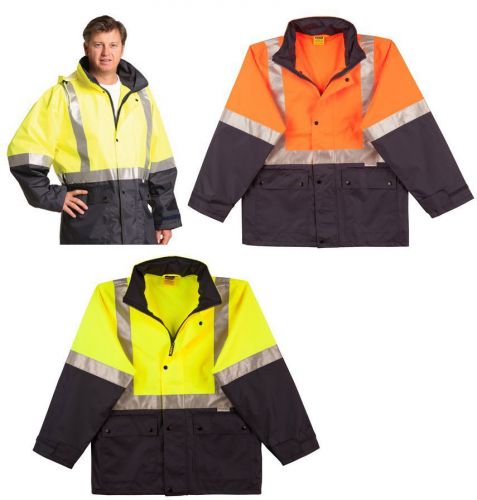 MENS HIGH VISIBILITY HEAVY DUTY WORK SAFETY RAIN COAT FLURO HI-VIS JACKET SW18A