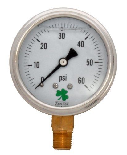 Zenport LPG60 Zen-Tek Glycerin Liquid Filled Pressure Gauge, 60 PSI, Box of 10