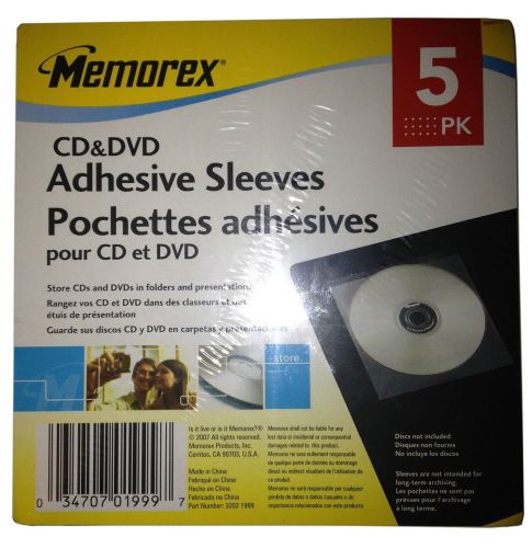 Memorex cd &amp; dvd adhesive sleeves 5 pack for sale