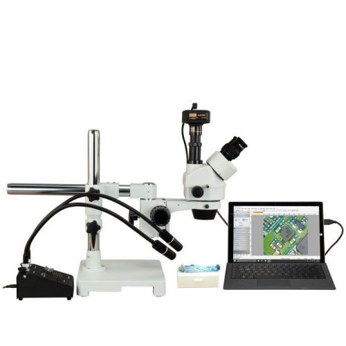 OMAX 2.1X-180X 14MP Digital Zoom Stereo Boom Microscope+6W LED Gooseneck Lights