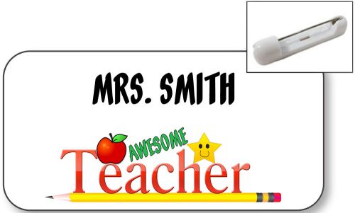 WHITE NAME BADGE TAG FOR BEST TEACHER GIFT CHRISTMAS PRESENT SAFETY PIN FASTENER