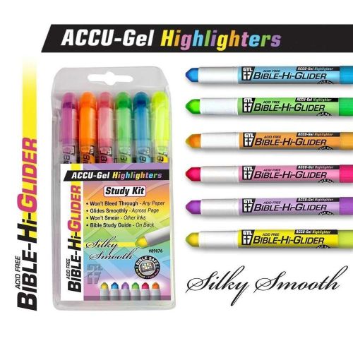 Set of 6 Accu-Gel Bible Book Hi-Glider Highlighters Won&#039;t Bleed Thru 108383