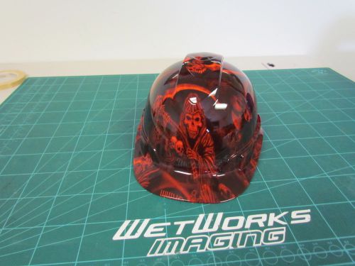 Hard Hat custom hydro dipped , OSHA approved GRIM REAPER HI VIS ORANGE NEW SICK