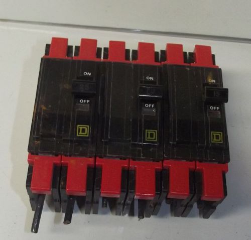 3 SQUARE D 2- 15 20 25 A CIRCUIT BREAKERS 240V TYPE QOU220, QOU230 GUARANTEE