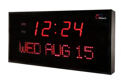 Dbtech big digital blue led calendar clock with day &amp; date (22&#034; - red led) for sale