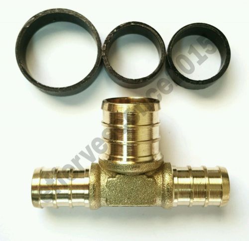 (100) 1/2&#034; x 1/2&#034; x 3/4&#034; pex crimp tee - brass crimp fitting (300) crimp rings for sale