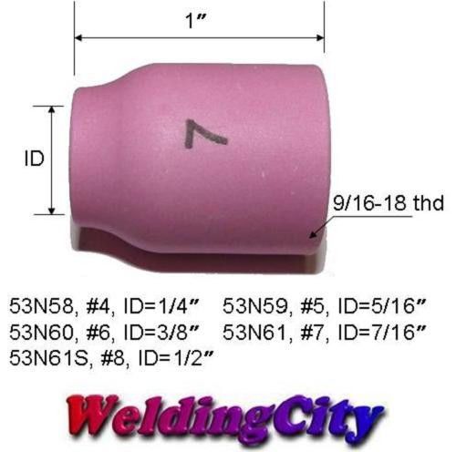 WeldingCity 10 Ceramic Gas Lens Cups 53N61 (#7) for TIG Welding Torch 9/20/25