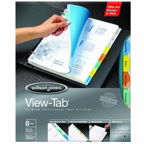 Wilson Jones View-Tab Transparent Dividers, 8-Tab Set, Square Multicolor, 5 Pack