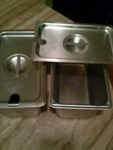 2 Vollrath Super Pan 1/4 Size Stainless Steel Steam Table Pan (P/N 3046-2)&amp; lid.