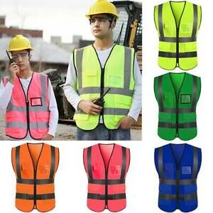 High Visibility Hi Vis Viz Safety Vest Security Reflective Work Jacket Waistcoat