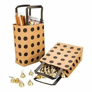 Saving Nature Kraft Paper Large Shopping Bag - Black Polka Dot - 16&#034; x 9 3/4&#034;...