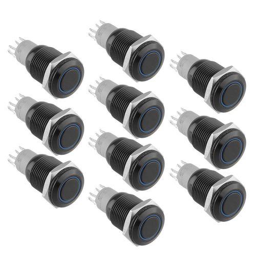 10pcs blue led ring illuminated metal self latching push button 16mm trailer for sale