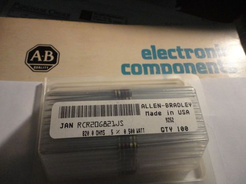 NOS 100PCS 820 OHM-1/2W-5% CARBON COMP. RCR20G821JS 1/2WATT RESISTOR