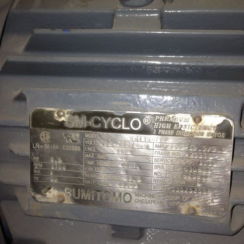 7.5 Hp, 1760 RPM, 213TC, TEFC, Sumitomo SM-Cyclo motor