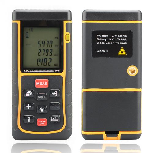 Digital Laser Measurer .05 To 80 Meter Range Carry Case Wrist Strap Spirit Level