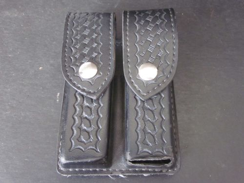 Safariland 77 BLACK Leather Dual Clip Magazine Pouch Model E-93 S&amp;W 59 BER-92