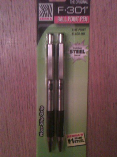 Zebra, Ball Point Pens, F-301, Fine Point,  Black Ink, Stainless Steel Barrel