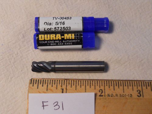 2 NEW DURA MILL CARBIDE ENDMILLS 5/16&#034; DIA 5/16&#034; SH. 5 FL 1/16 RAD. COATED F31