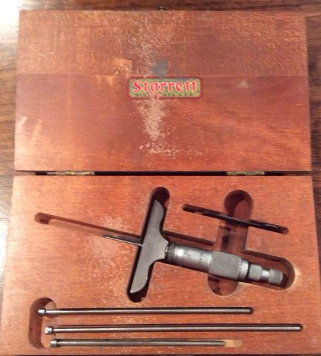 VINTAGE STARRETT No. 440 - 3RL DEPTH GAUGE MICROMETER SET IN ORIGINAL WOODEN BOX