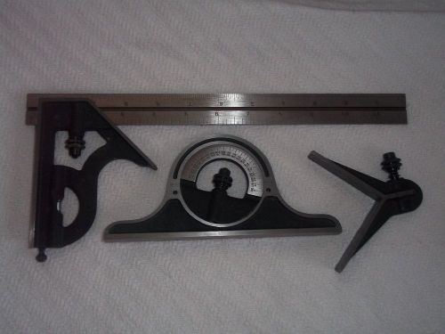 STARRETT 12&#034; COMBINATION SQUARE 4 pc TOOL SET PROTRACTOR LEVEL MACHINE PART L@@K