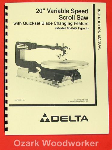 Delta 40-640 20&#034; scroll saw instruction &amp; parts manual 0206 for sale