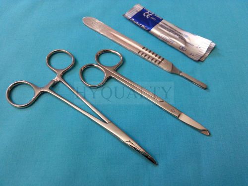 SUTURE STITCH SCISSORS 4.5&#034;+MOSQUITO FORCEPS CV 5&#034;+SCALPEL HANDLE#4+5 BLADES #25